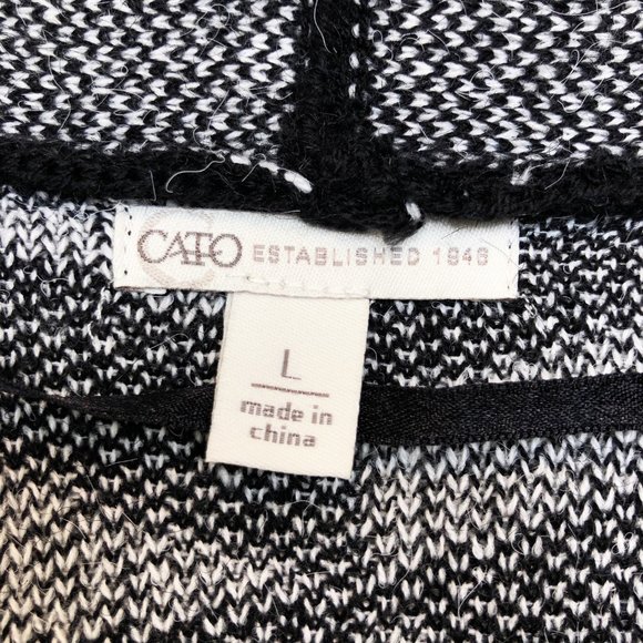 Cato Geometric Black & White Long Fuzzy Open Vest - Picture 6 of 6